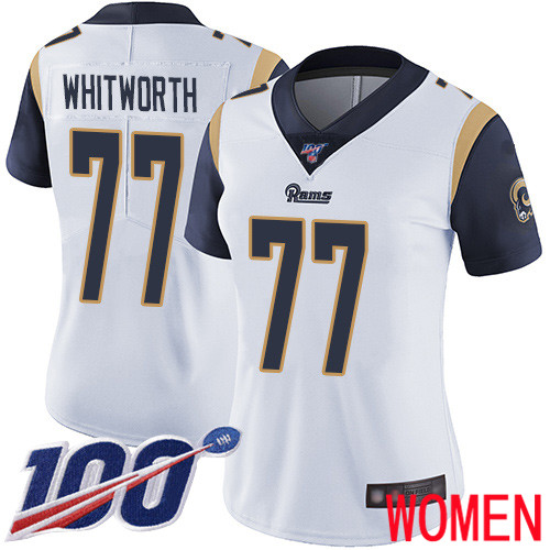 Los Angeles Rams Limited White Women Andrew Whitworth Road Jersey NFL Football 77 100th Season Vapor Untouchable